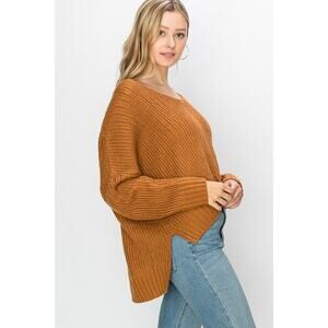 Tabby V Neck Sweater- Rust